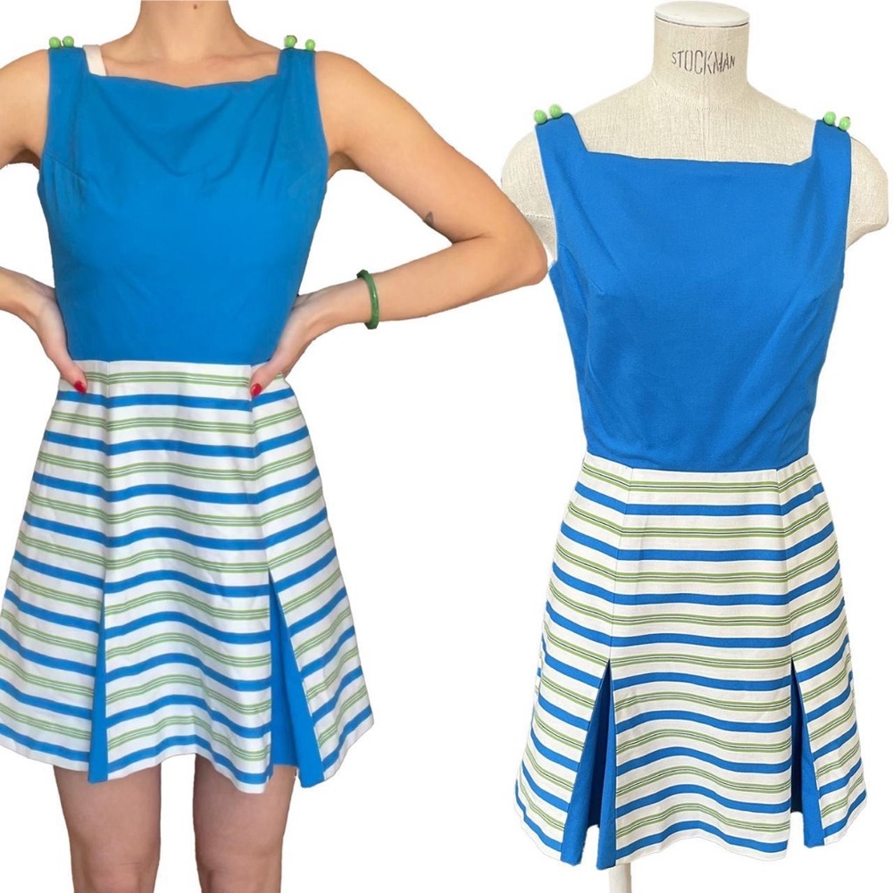 Vintage 60’s Mod Pleated Striped Tennis Dress By Lanz Originals Size Small